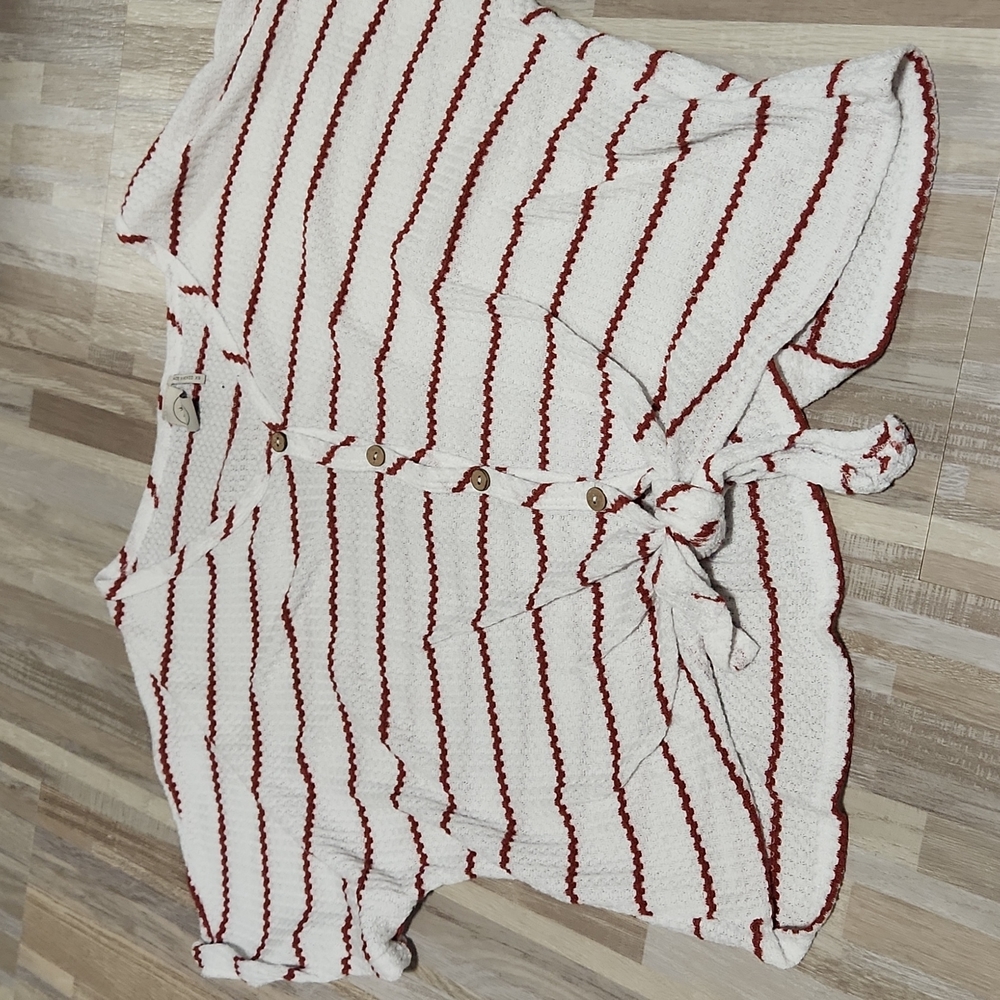 White and Crimson Striped Blouse